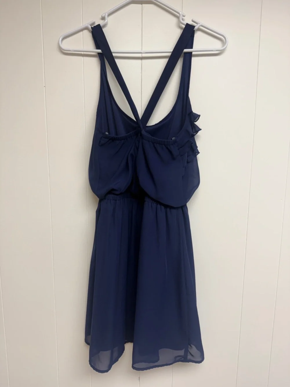 Navy Ruffle Crossback Dress - Picture 3 of 4